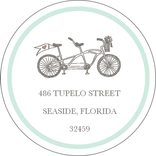 Mint Tandem Bike Round Address Labels